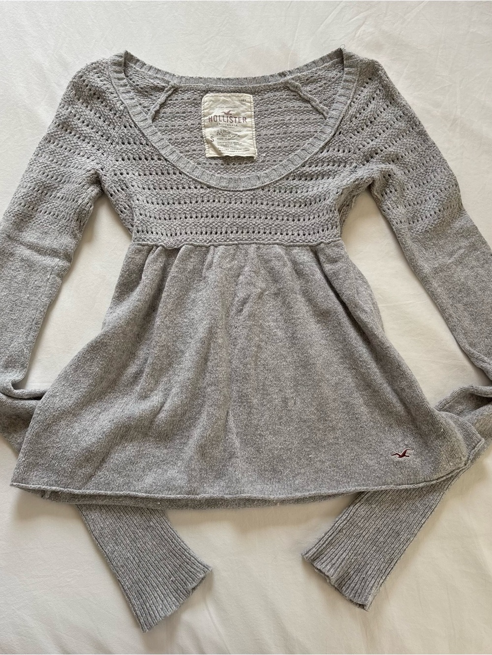 Hollister Women's Gray babydoll long sleeve